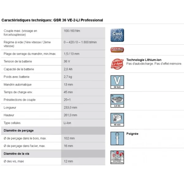 Perceuse visseuse 36V Li-ion (2x2Ah) 100Nm – GSR 36 VE-2-LI – Image 2